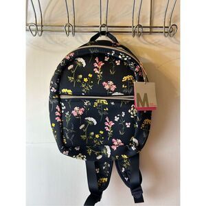 M mini backpack new Black with Flowers 11"x13" NEW